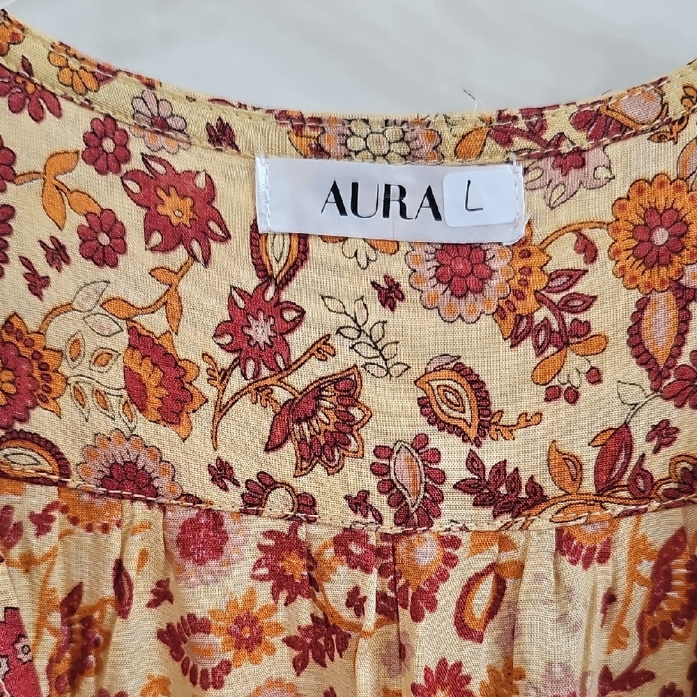 Aura Brown and Orange Ruffled Sundress - Picture 2 of 8